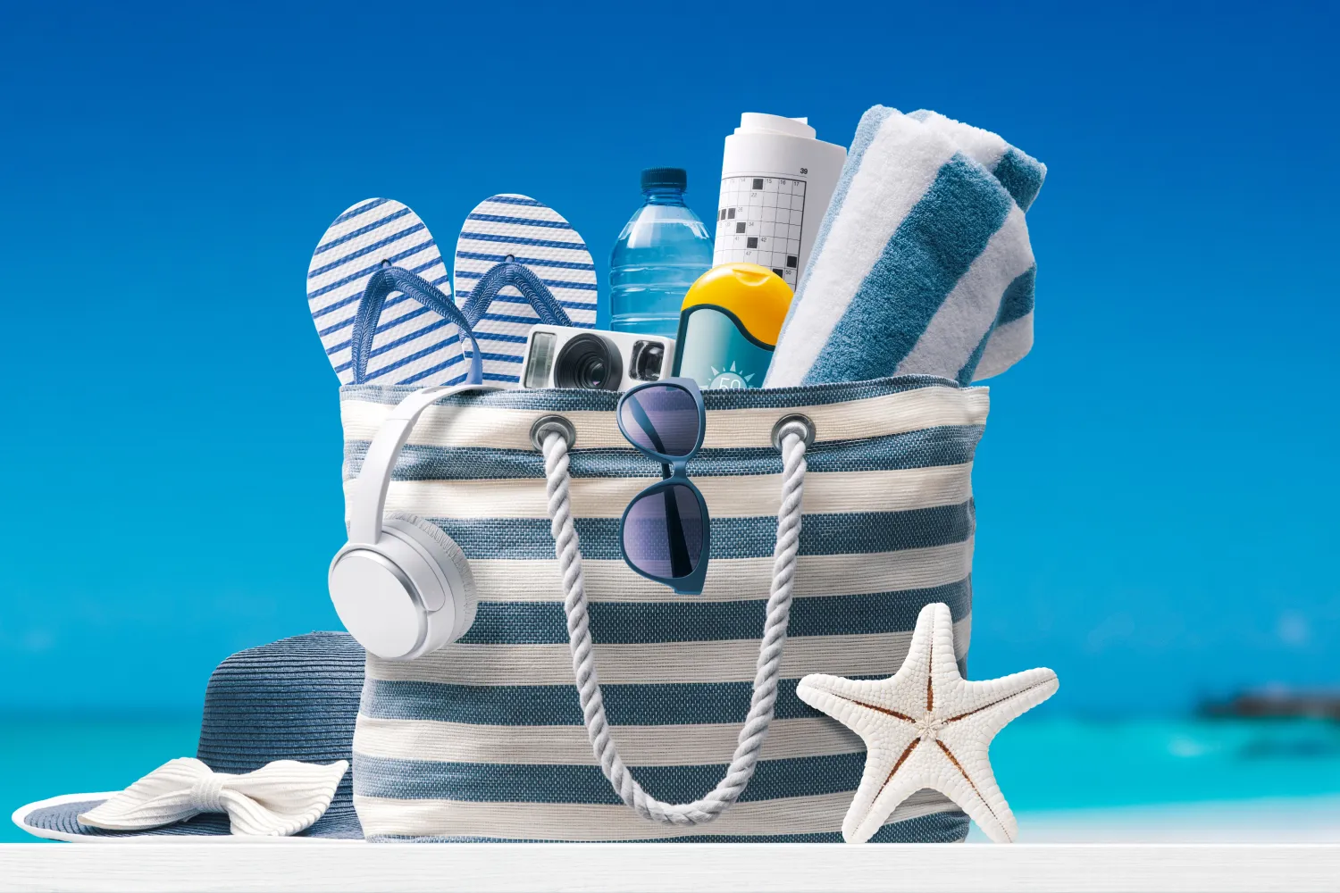 Bag With Accessories On Beach image